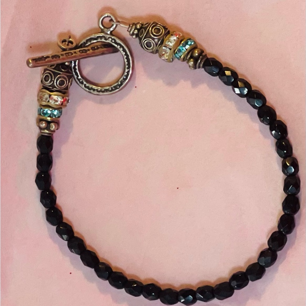 Brighton Black Beaded Bracelet with Silver Details